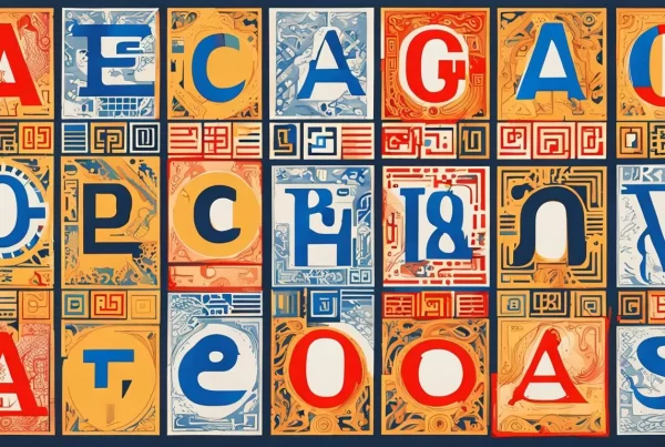 Colagem de letras em um fundo azul