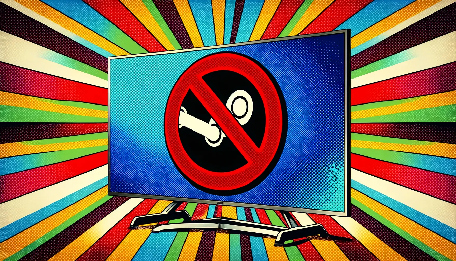Smart TV com um sinal de proibição sobre a logo da Steam
